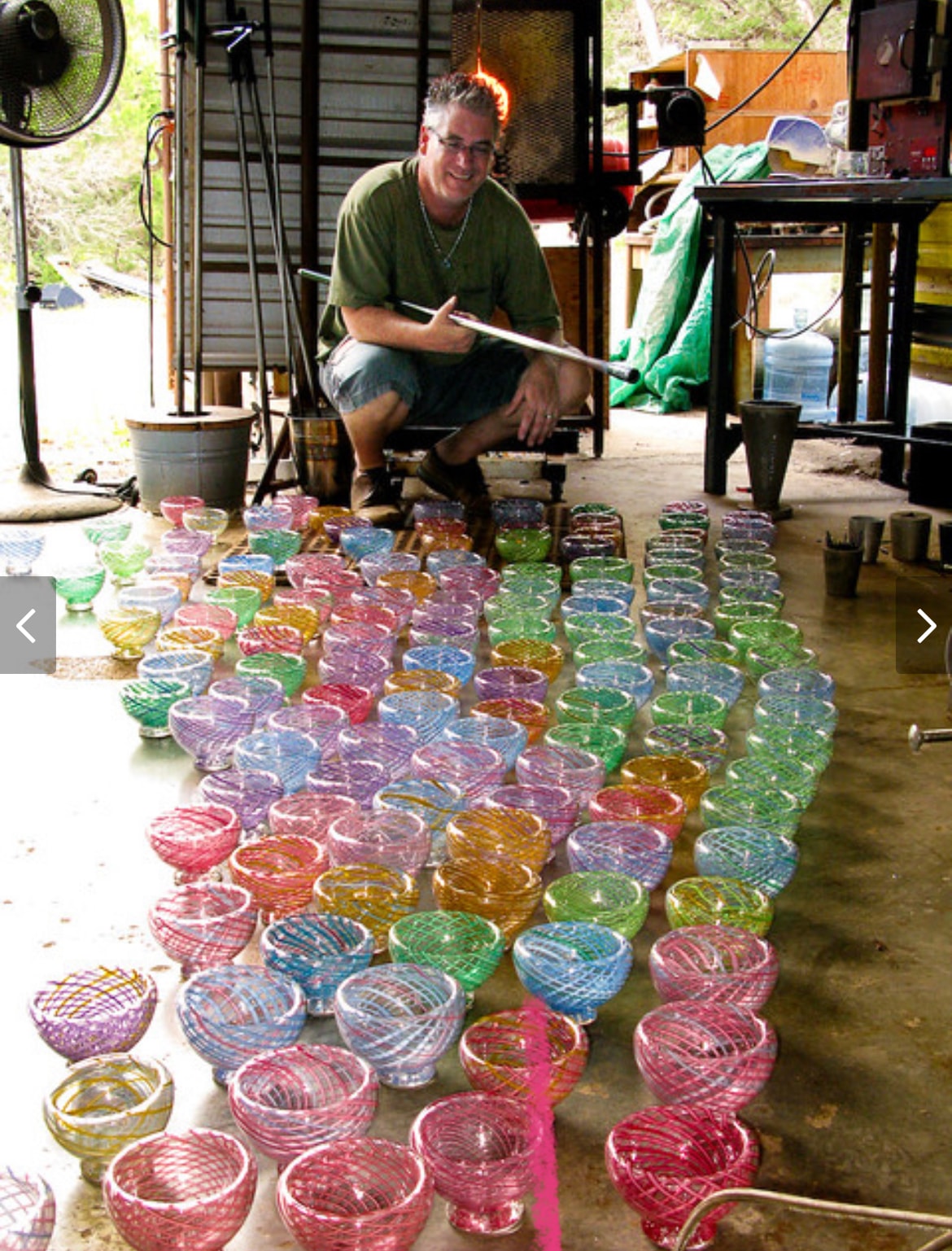 Aaron Gross with colorful glass bowls