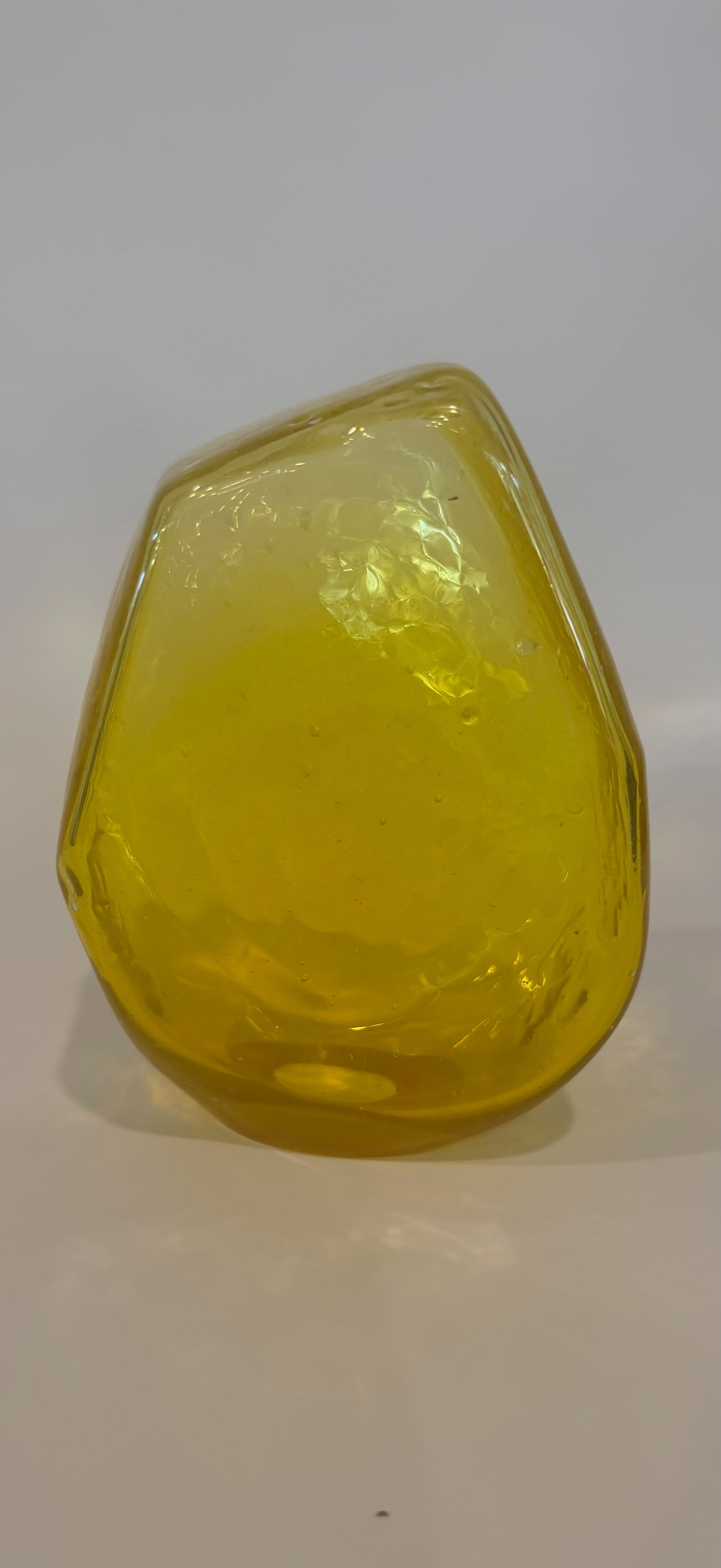 Amber yellow blown glass crystal formation sculpture