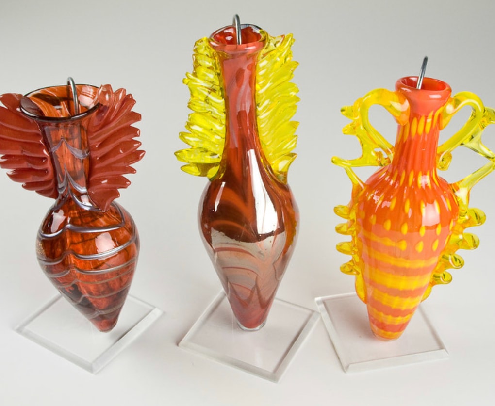 Orange and yellow blown glass vases
