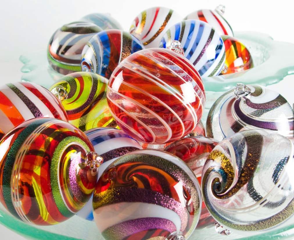 Handblown glass ornaments by Aaron Gross
