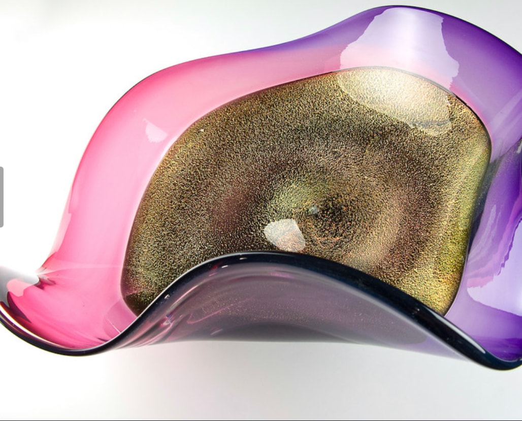 Pink and gold wave glass piece