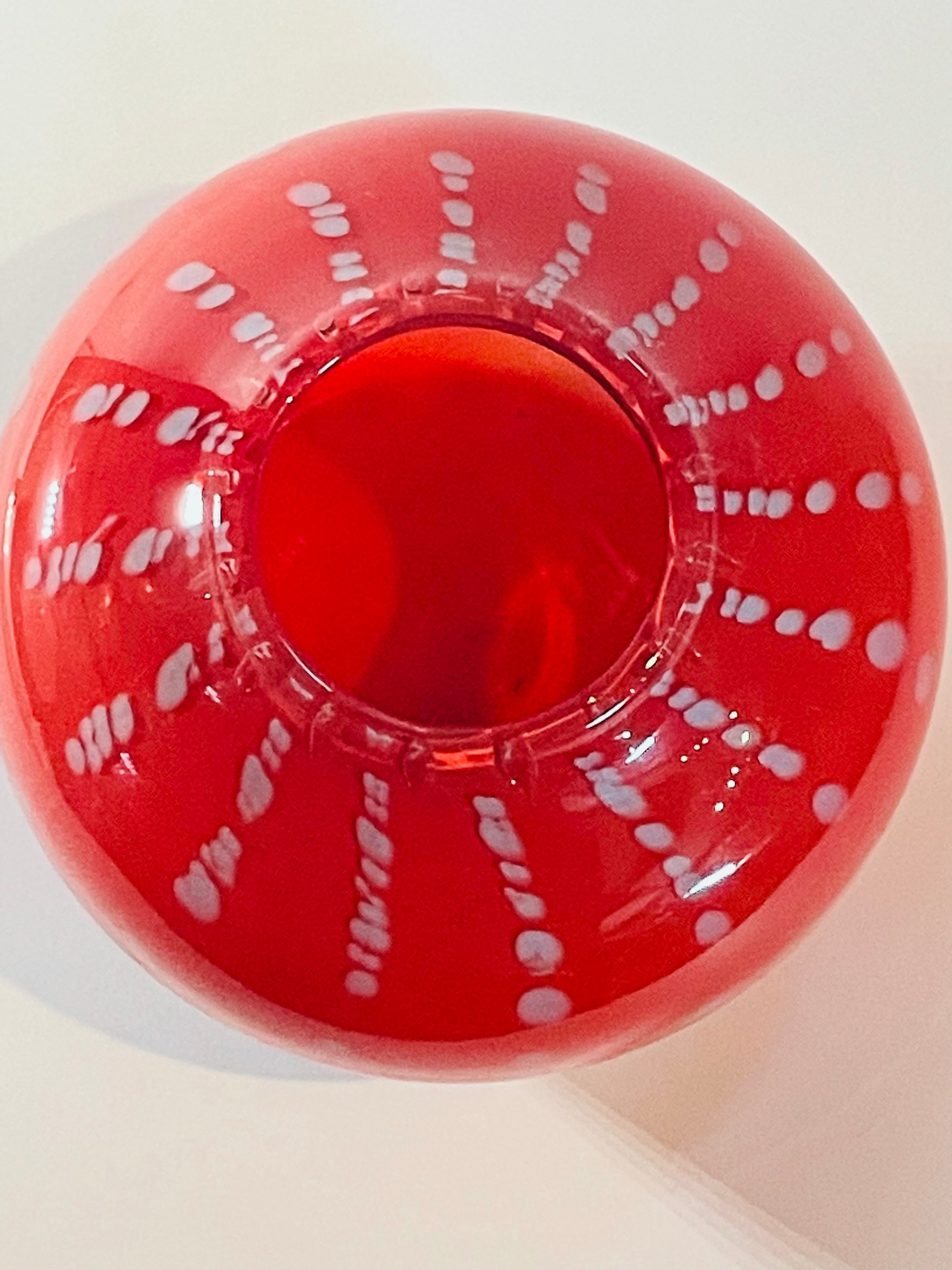 Red urchin votive vase with white dot pattern